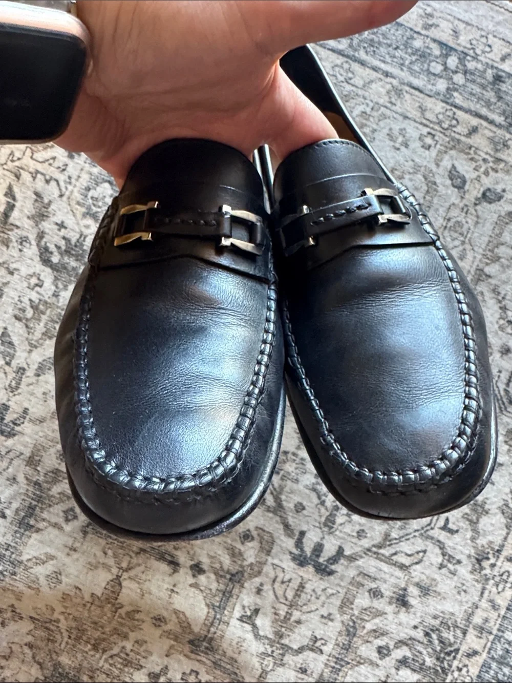 Salvatore Ferragamo Leather Bit Moccasins Men's Size 8.5 Black Quiet Luxury